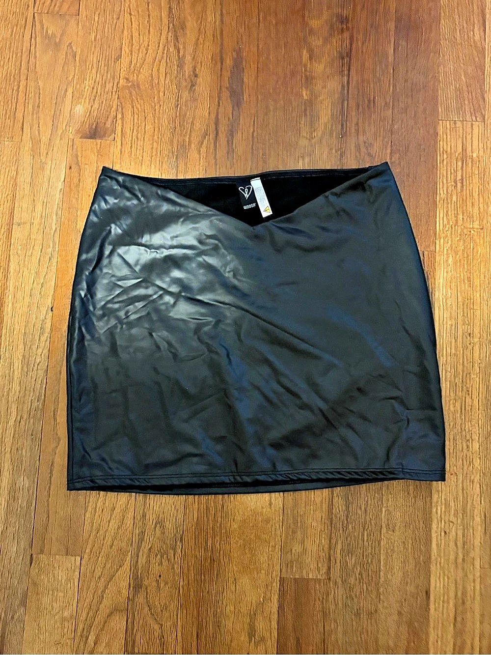 Windsor Black Faux Leather V Cut Mini Skirt